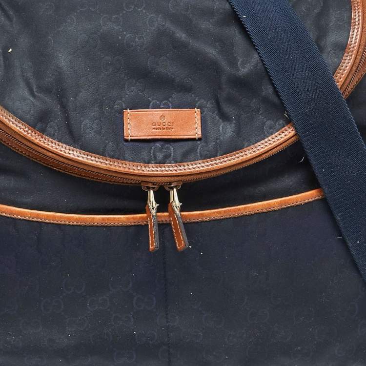 Pre Owned Gucci Navy Blue GG Monogram Nylon and Leather Diaper Bag
