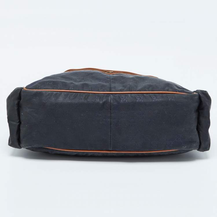 Pre Owned Gucci Navy Blue GG Monogram Nylon and Leather Diaper Bag