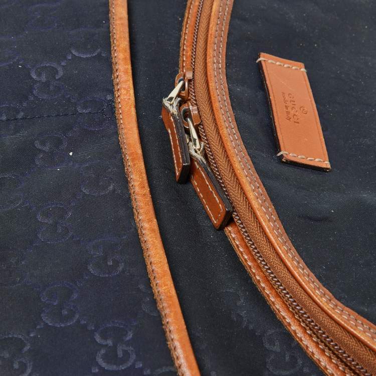 Pre Owned Gucci Navy Blue GG Monogram Nylon and Leather Diaper Bag
