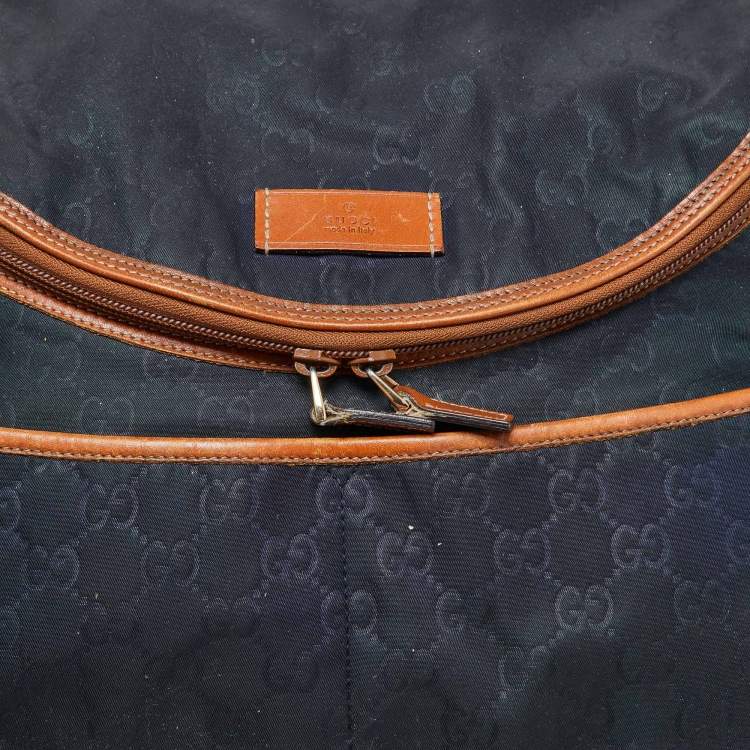 Pre Owned Gucci Navy Blue GG Monogram Nylon and Leather Diaper Bag