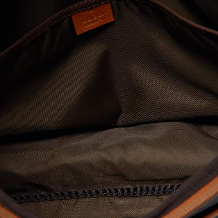 Pre Owned Gucci Navy Blue GG Monogram Nylon and Leather Diaper Bag