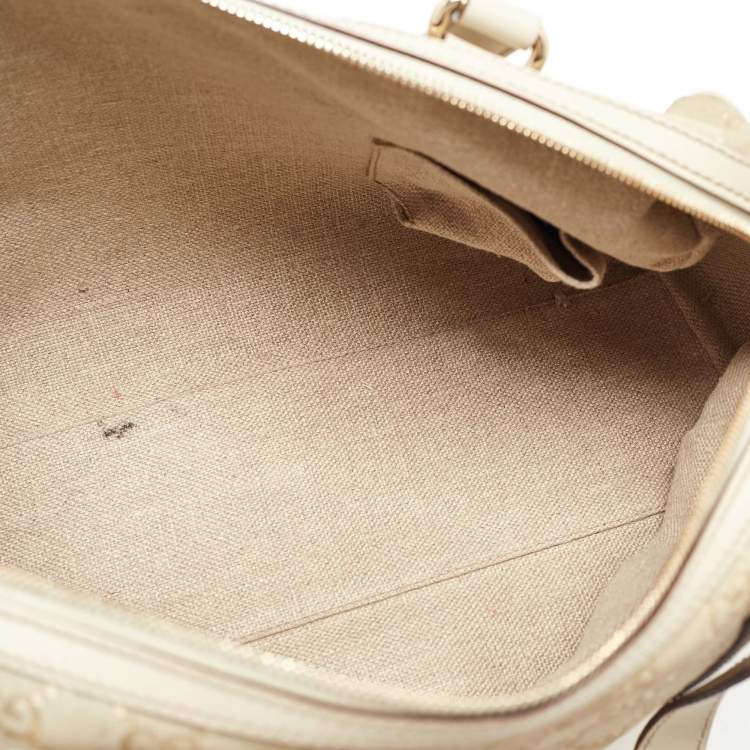 Pre Owned Gucci Off-White GG Suede and Leather Charmy Boston Bag