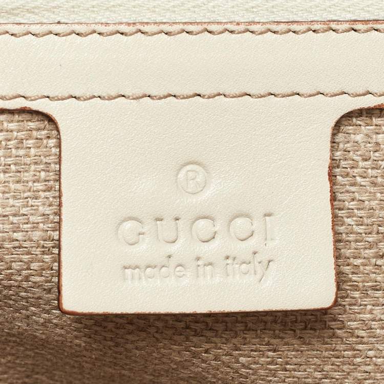 Pre Owned Gucci Off-White GG Suede and Leather Charmy Boston Bag
