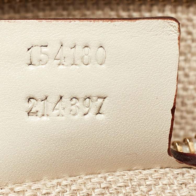 Pre Owned Gucci Off-White GG Suede and Leather Charmy Boston Bag