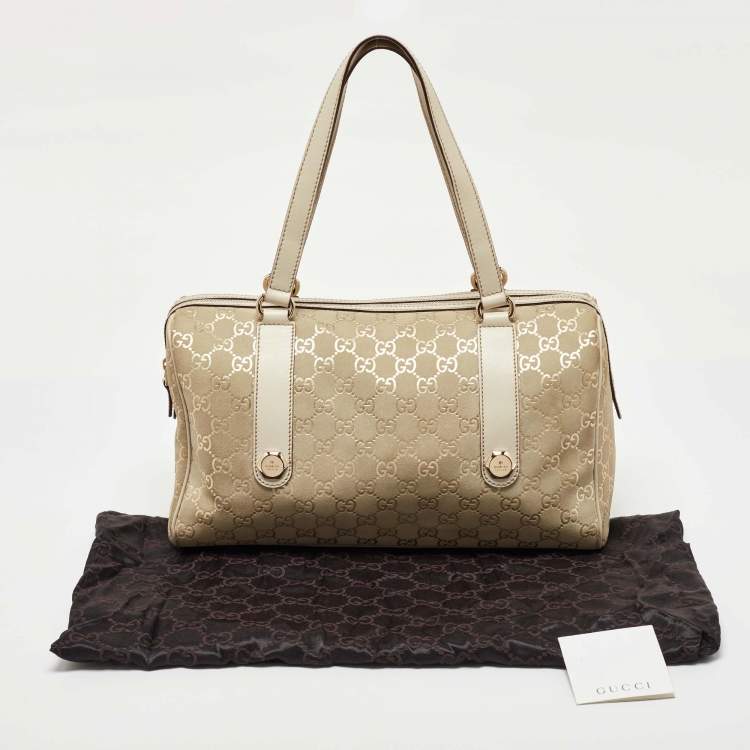 Pre Owned Gucci Off-White GG Suede and Leather Charmy Boston Bag