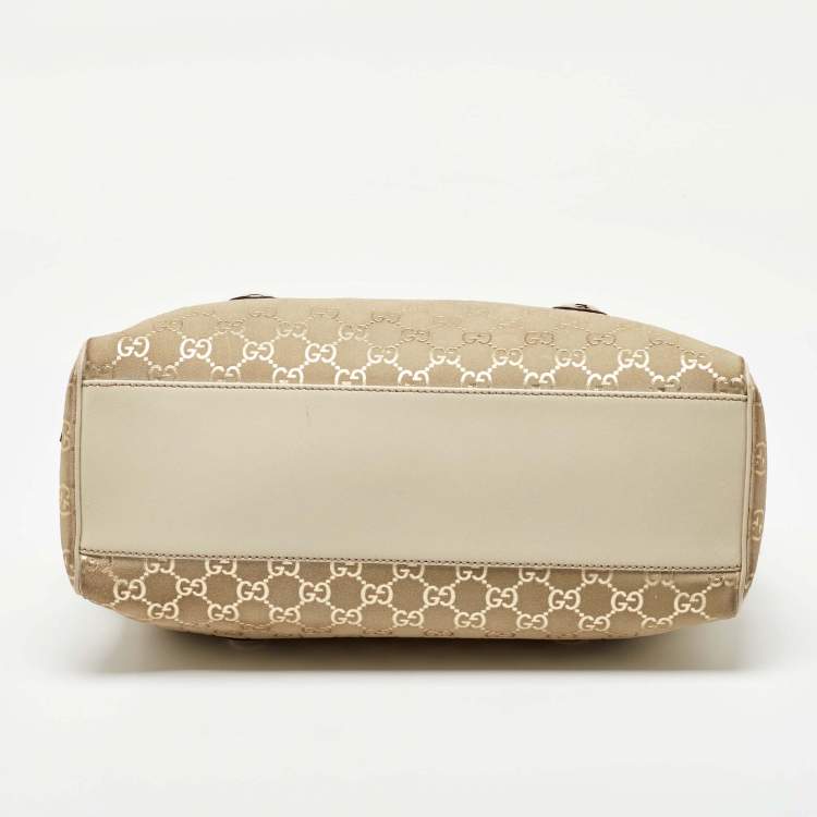 Pre Owned Gucci Off-White GG Suede and Leather Charmy Boston Bag