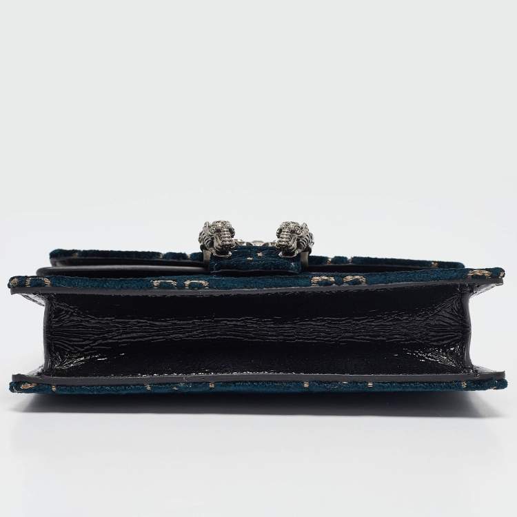 مملوكة مسبقًا Gucci Dark Blue GG Velvet and Patent Leather Super Mini Dionysus Shoulder Bag