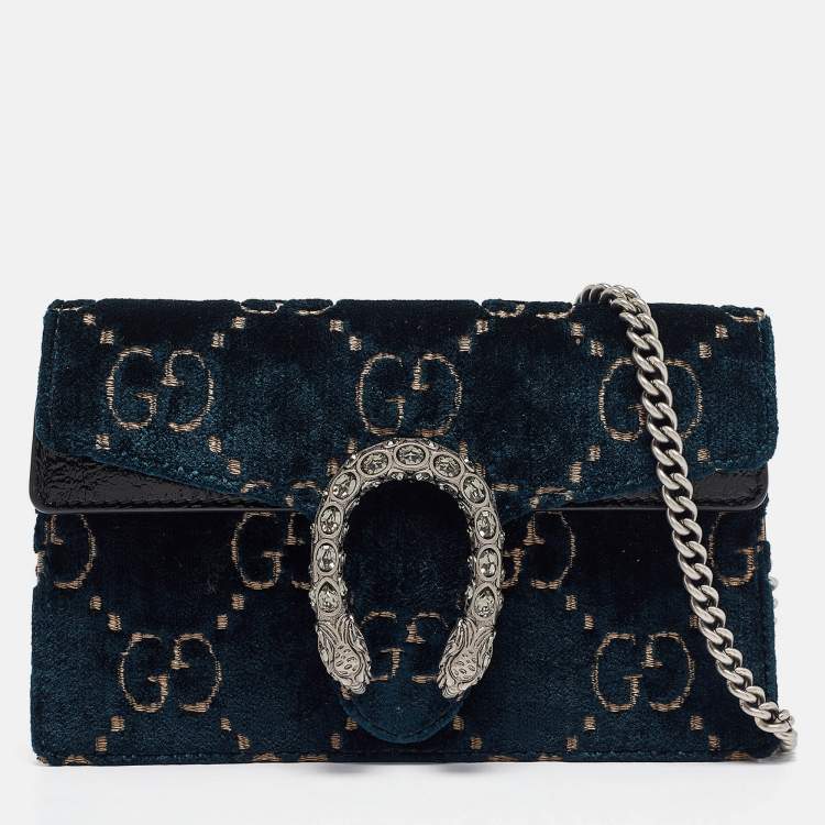 مملوكة مسبقًا Gucci Dark Blue GG Velvet and Patent Leather Super Mini Dionysus Shoulder Bag