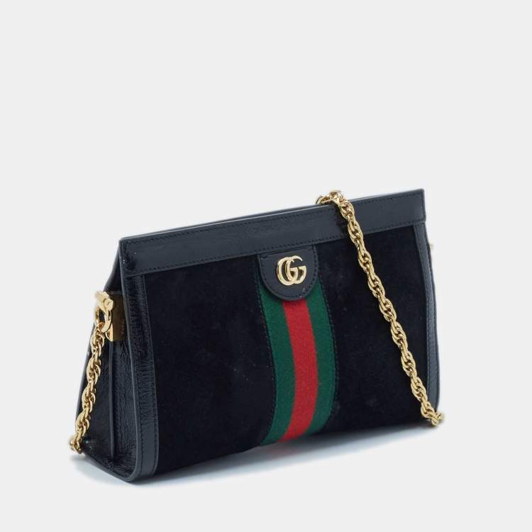 Pre Owned Gucci Black Patent Leather and Suede Small Ophidia Shoulder Bag