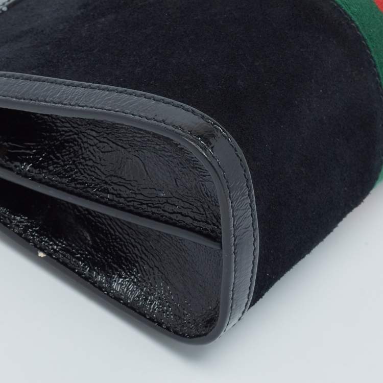 Pre Owned Gucci Black Patent Leather and Suede Small Ophidia Shoulder Bag
