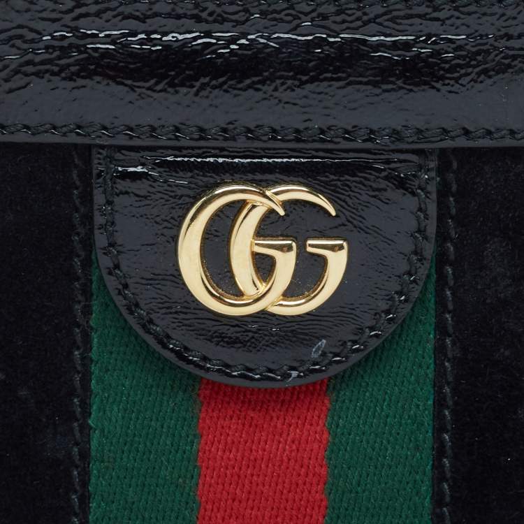 Pre Owned Gucci Black Patent Leather and Suede Small Ophidia Shoulder Bag