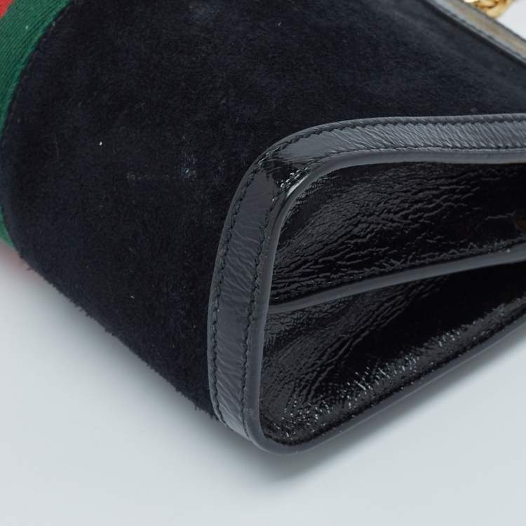Pre Owned Gucci Black Patent Leather and Suede Small Ophidia Shoulder Bag