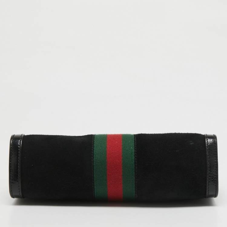 Pre Owned Gucci Black Patent Leather and Suede Small Ophidia Shoulder Bag
