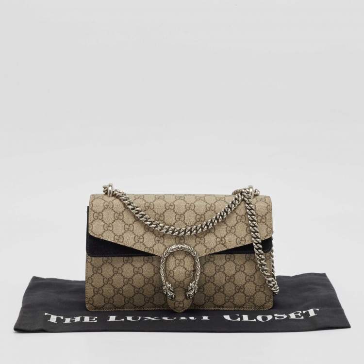 Pre Owned Gucci Beige/Black GG Supreme Canvas and Suede Small Dionysus Shoulder Bag