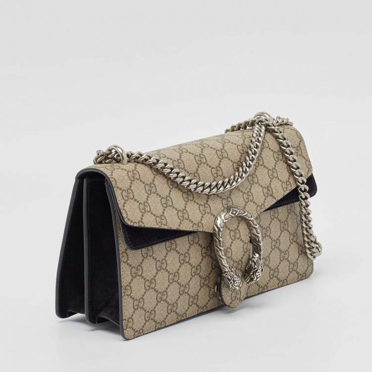Pre Owned Gucci Beige/Black GG Supreme Canvas and Suede Small Dionysus Shoulder Bag