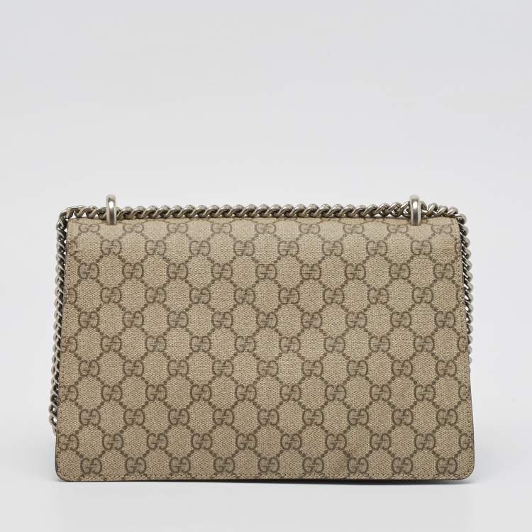 Pre Owned Gucci Beige/Black GG Supreme Canvas and Suede Small Dionysus Shoulder Bag