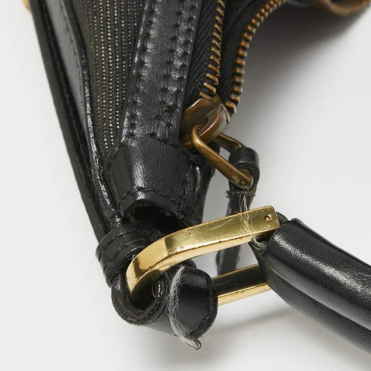 Pre Owned Gucci Black Denim and Leather Web Hobo