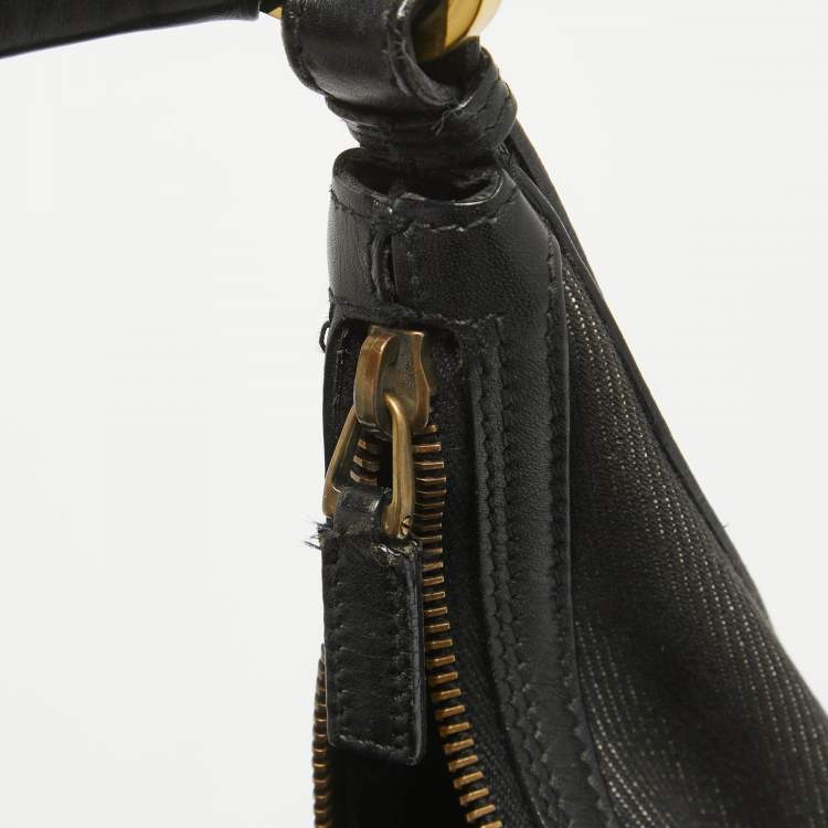 Pre Owned Gucci Black Denim and Leather Web Hobo