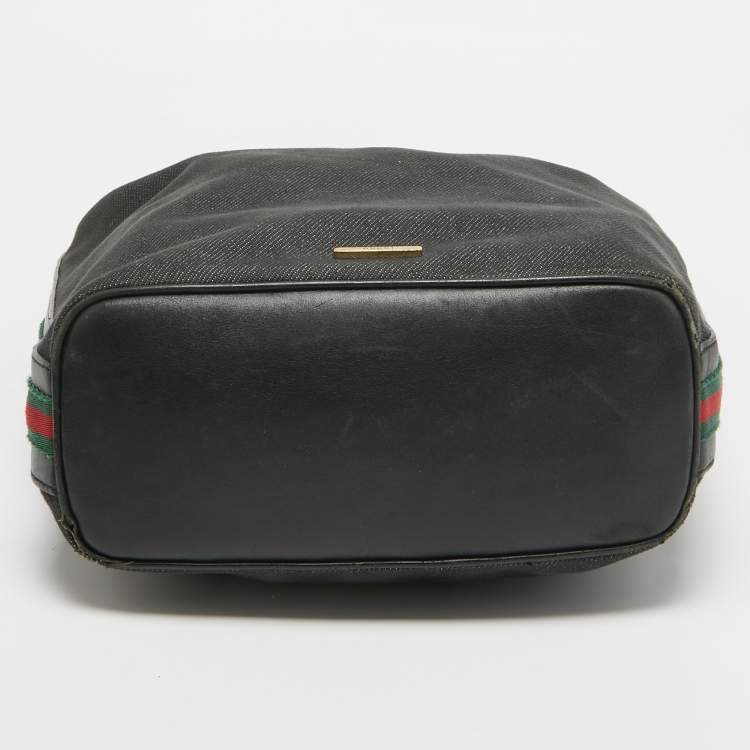 Pre Owned Gucci Black Denim and Leather Web Hobo