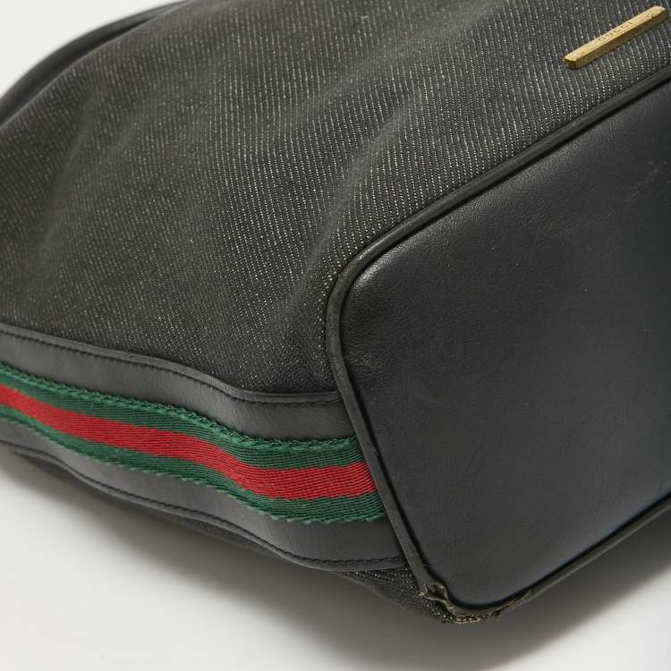 Pre Owned Gucci Black Denim and Leather Web Hobo