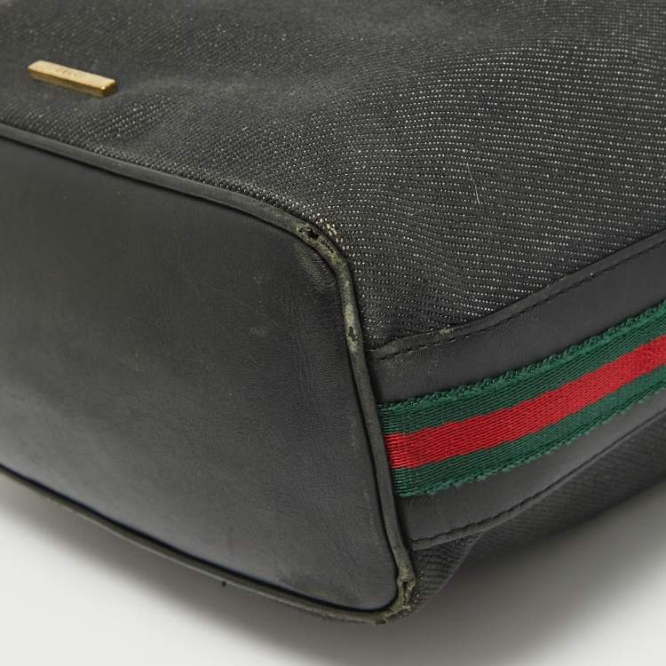 Pre Owned Gucci Black Denim and Leather Web Hobo