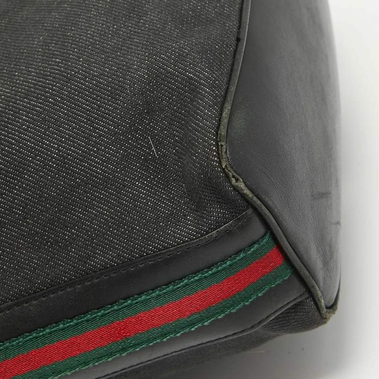 Pre Owned Gucci Black Denim and Leather Web Hobo