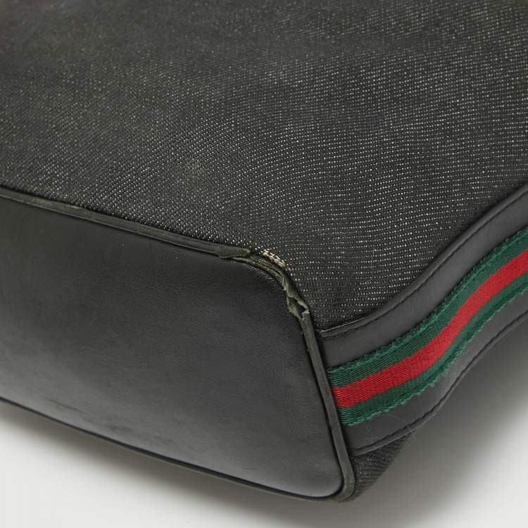 Pre Owned Gucci Black Denim and Leather Web Hobo