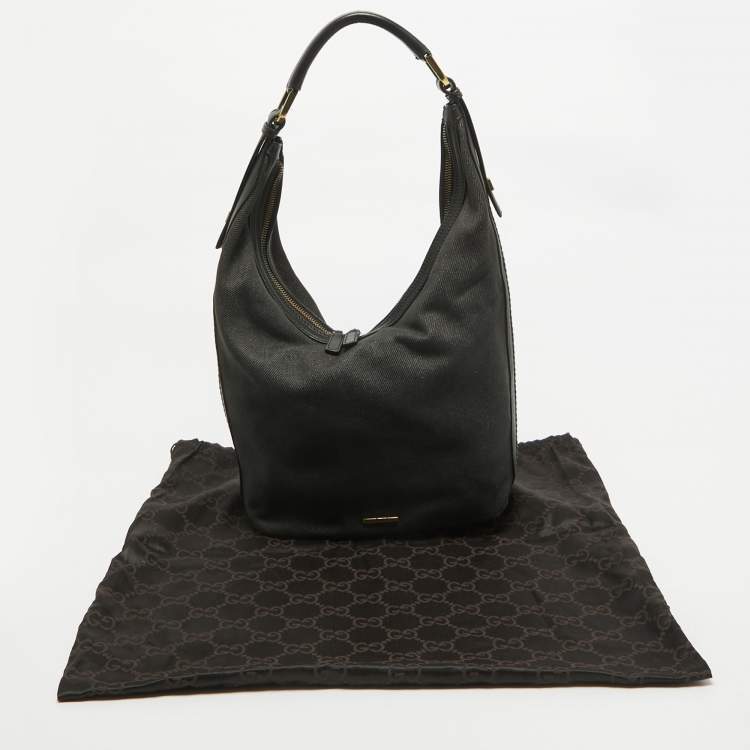 Pre Owned Gucci Black Denim and Leather Web Hobo