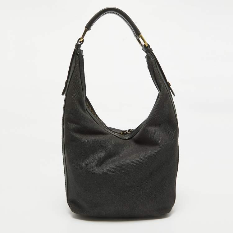 Pre Owned Gucci Black Denim and Leather Web Hobo