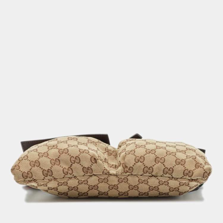 Pre Owned Gucci Beige/Brown GG Canvas and Leather Double Pocket Belt Bag