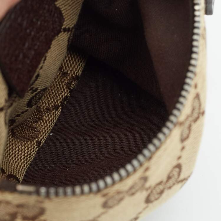 Pre Owned Gucci Beige/Brown GG Canvas and Leather Double Pocket Belt Bag