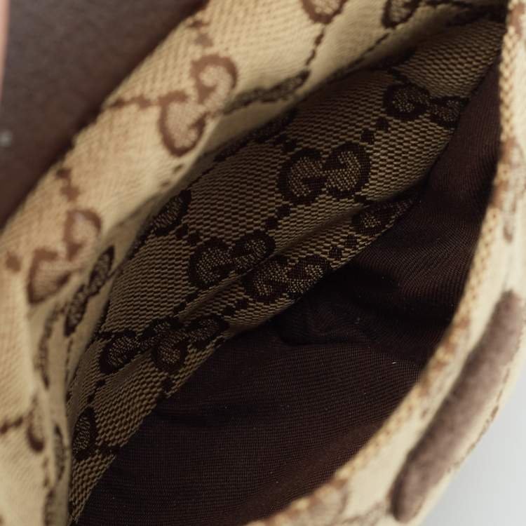 Pre Owned Gucci Beige/Brown GG Canvas and Leather Double Pocket Belt Bag