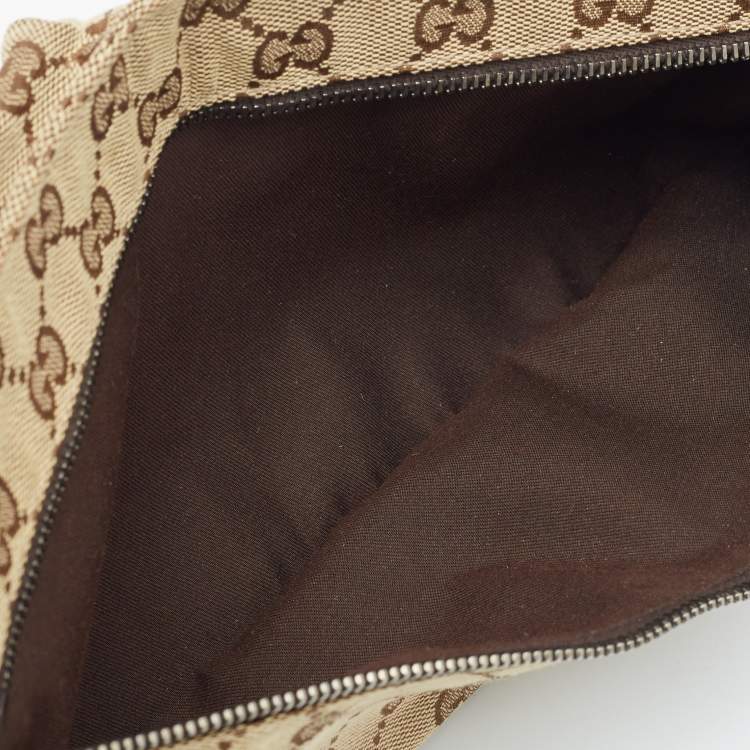 Pre Owned Gucci Beige/Brown GG Canvas and Leather Double Pocket Belt Bag