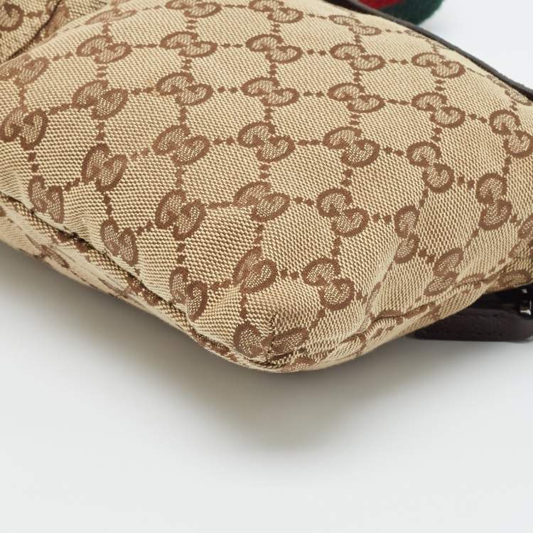 Pre Owned Gucci Beige/Brown GG Canvas and Leather Double Pocket Belt Bag