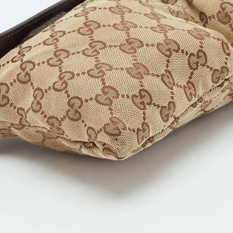 Pre Owned Gucci Beige/Brown GG Canvas and Leather Double Pocket Belt Bag