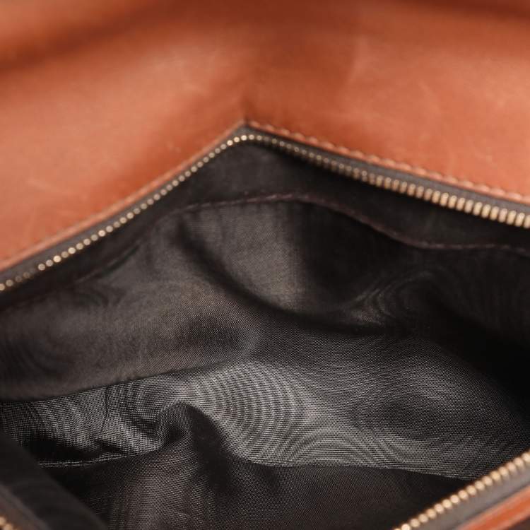 Pre Owned Gucci Brown Leather Large New Bamboo Top Handle Bag