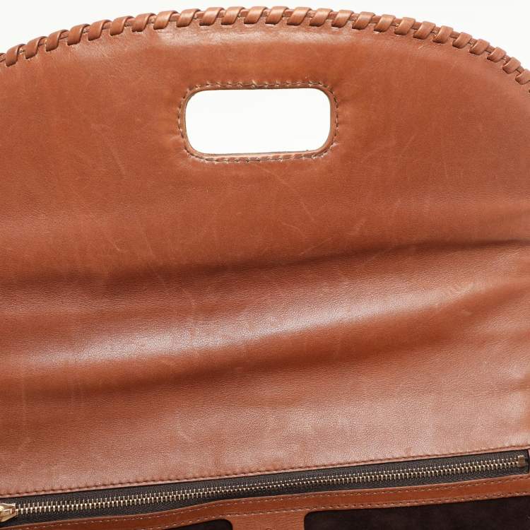 Pre Owned Gucci Brown Leather Large New Bamboo Top Handle Bag