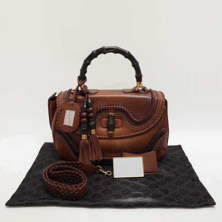 Pre Owned Gucci Brown Leather Large New Bamboo Top Handle Bag