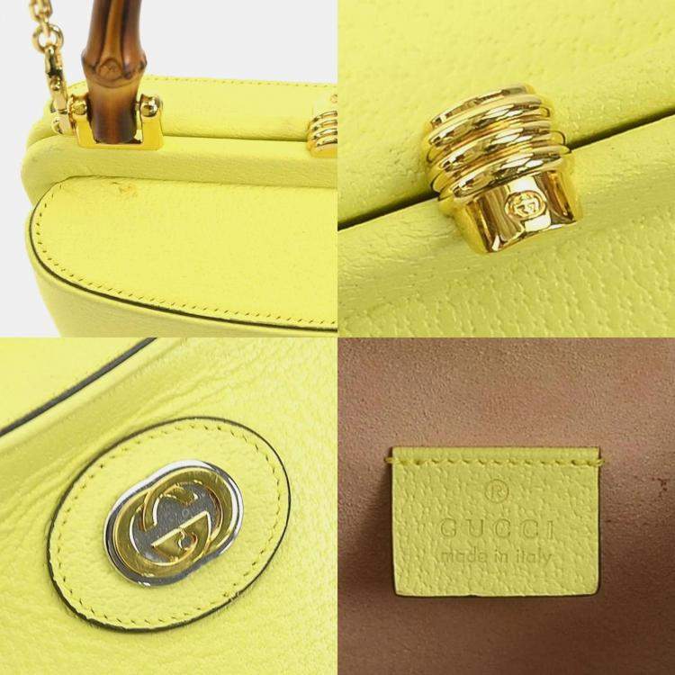 Pre Owned Gucci Leather Yellow Bamboo Handbag