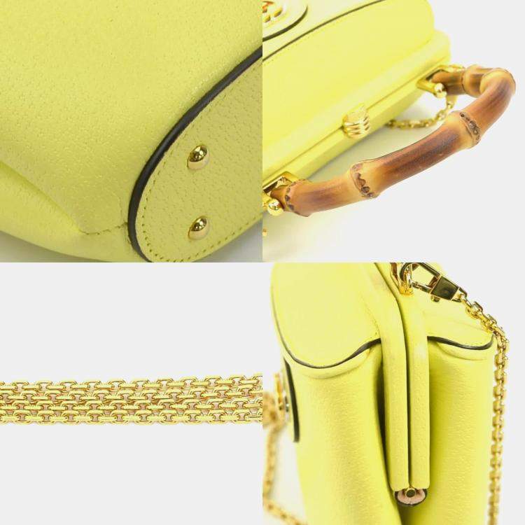 Pre Owned Gucci Leather Yellow Bamboo Handbag