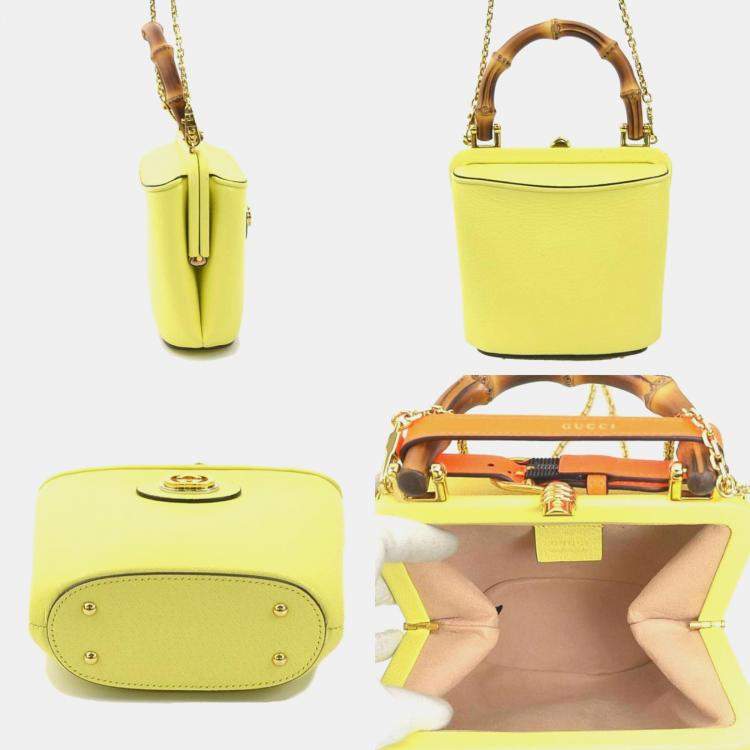 Pre Owned Gucci Leather Yellow Bamboo Handbag