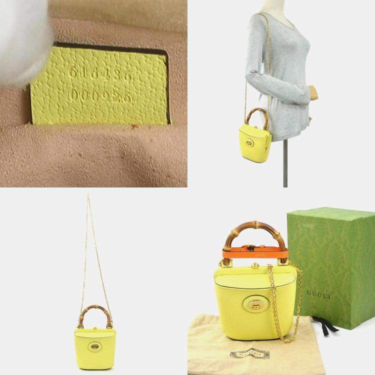 Pre Owned Gucci Leather Yellow Bamboo Handbag