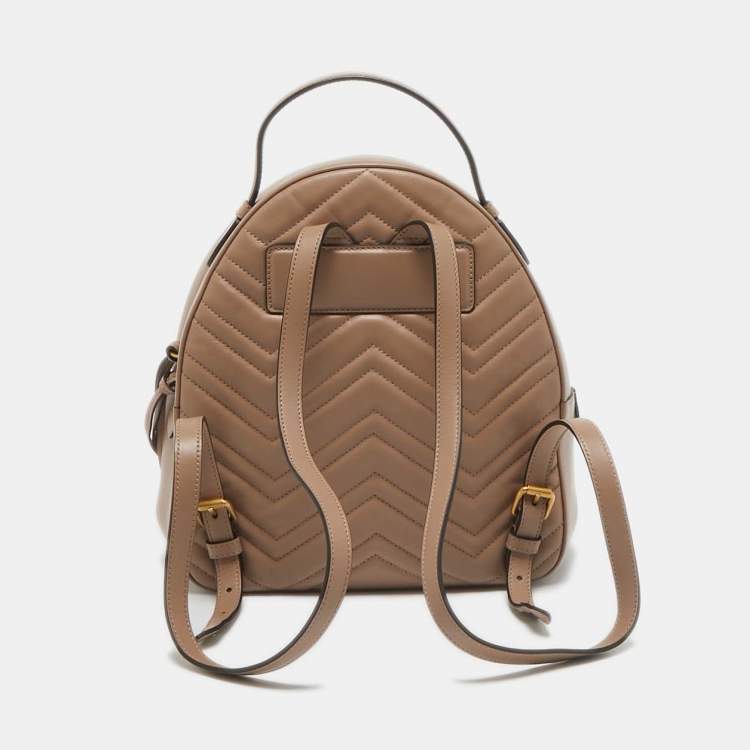Pre Owned Gucci Beige Matelassé Leather GG Marmont Backpack