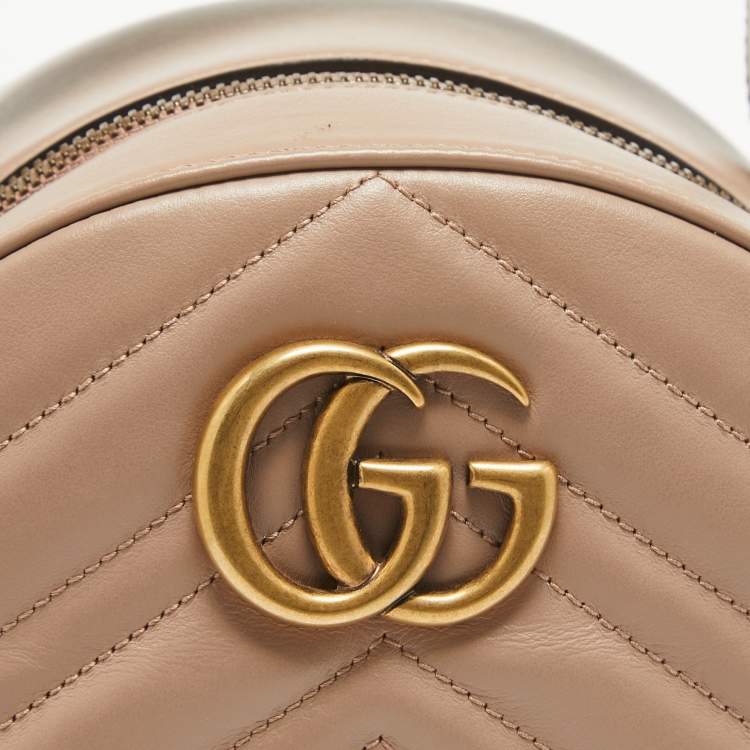 Pre Owned Gucci Beige Matelassé Leather GG Marmont Backpack