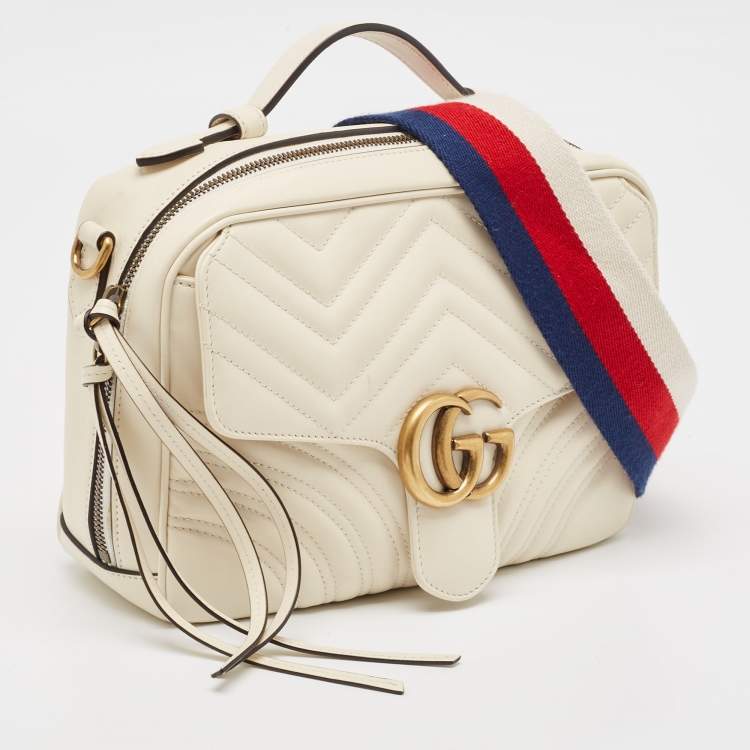 Pre Owned Gucci Off White Matelasse Leather Small Sylvie Top Handle Bag