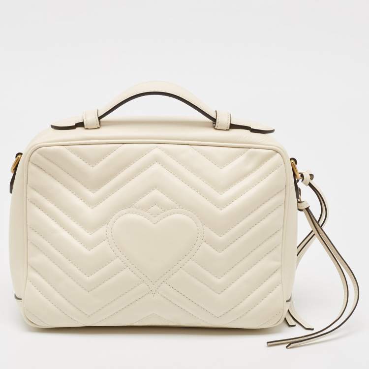 Pre Owned Gucci Off White Matelasse Leather Small Sylvie Top Handle Bag