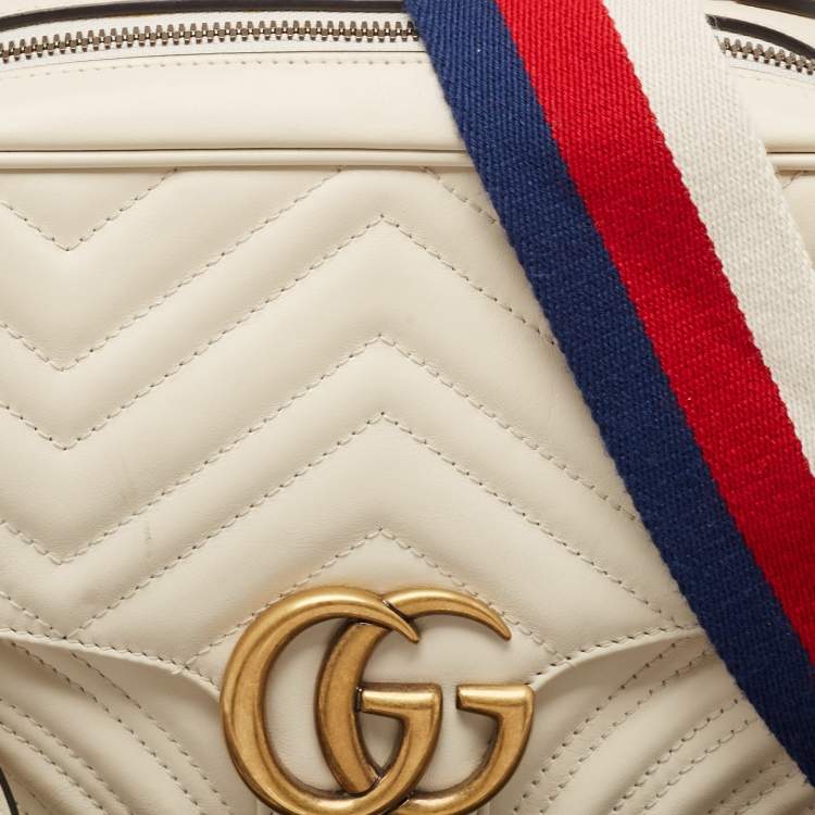 Pre Owned Gucci Off White Matelasse Leather Small Sylvie Top Handle Bag