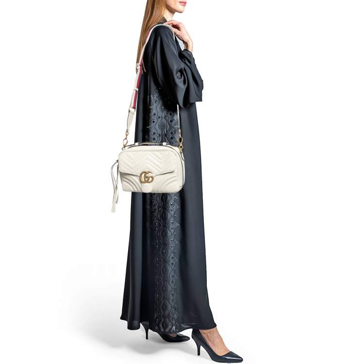 Pre Owned Gucci Off White Matelasse Leather Small Sylvie Top Handle Bag