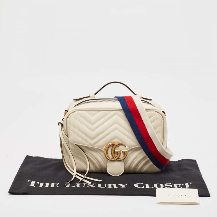 Pre Owned Gucci Off White Matelasse Leather Small Sylvie Top Handle Bag