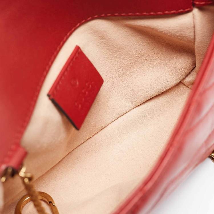 Pre Owned Gucci Red Matelassé Leather Super Mini GG Marmont Bag